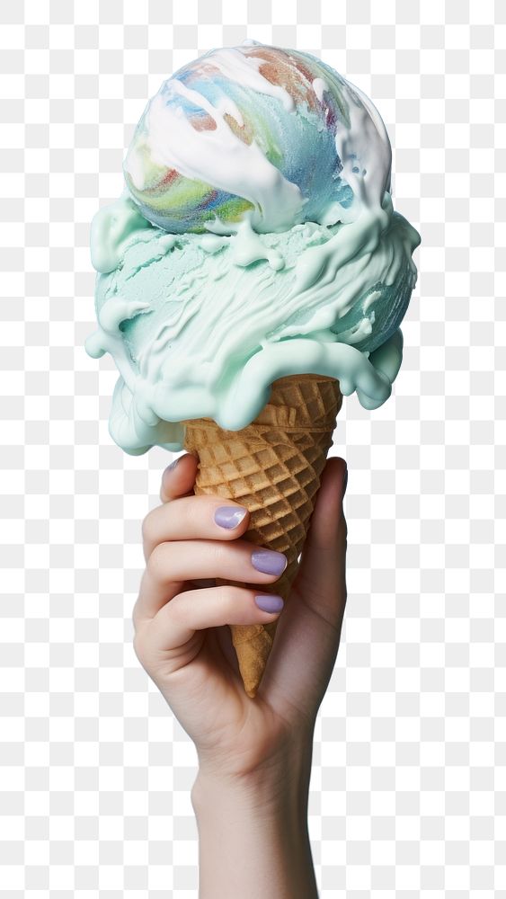 PNG Hand holding melting earth icecream dessert food blue. AI generated Image by rawpixel.