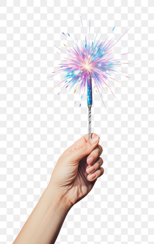PNG A hand holding a sparkler fireworks brush white background. AI generated Image by rawpixel.