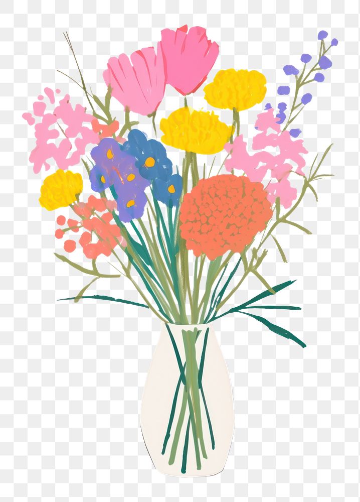 PNG Bouquet painting flower plant. AI generated Image by rawpixel.