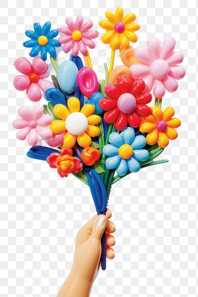 PNG Hand holding flower bouquet balloon plant candy. AI generated Image by rawpixel.