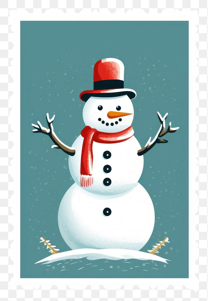 PNG Christmas postal stamp snowman winter white. AI generated Image by rawpixel.