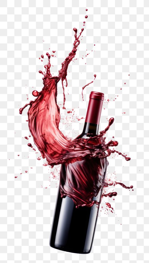 PNG  Red wine bottle white background refreshment splattered. AI generated Image by rawpixel.