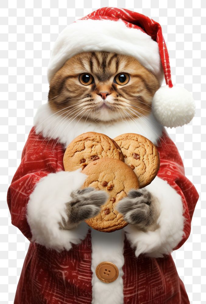PNG Santa cat holding cookies. AI generated Image by rawpixel.