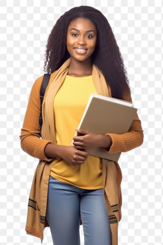 PNG Beautiful african student woman posing reading holding smile. AI generated Image by rawpixel.