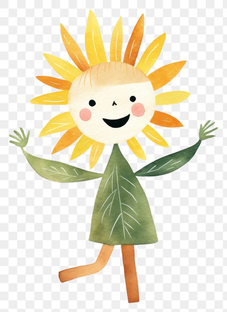 PNG  Flower character dancing sunflower plant leaf. AI generated Image by rawpixel.
