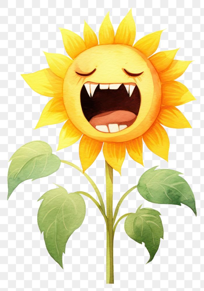 PNG  Sunflower angry screaming plant anthropomorphic inflorescence. AI generated Image by rawpixel.