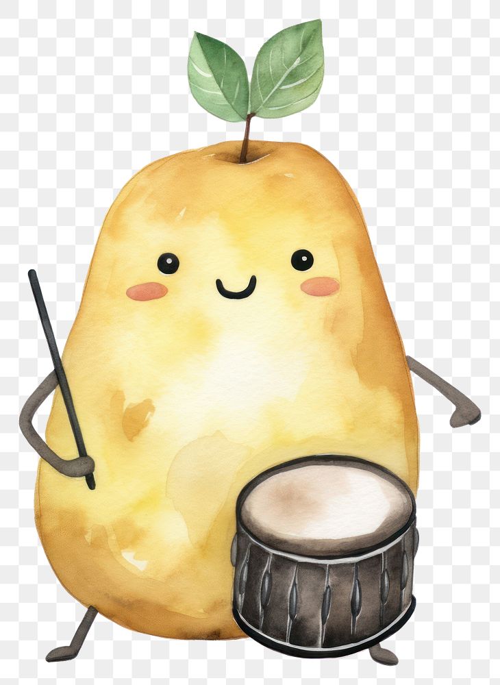 PNG  Potato playing drum pear food white background. AI generated Image by rawpixel.