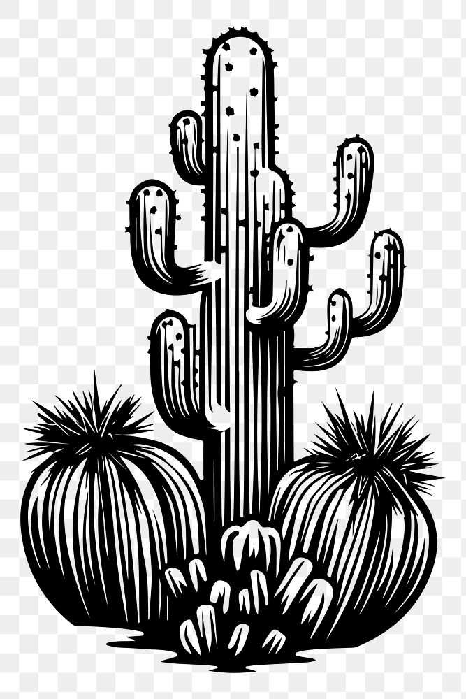 Cactus png flat old school illustration, transparent background. AI generated Image by rawpixel.