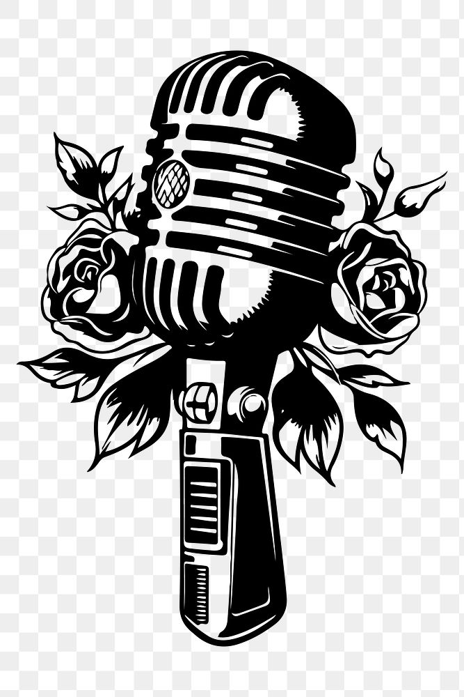 Microphone png flat old school illustration, transparent background. AI generated Image by rawpixel.