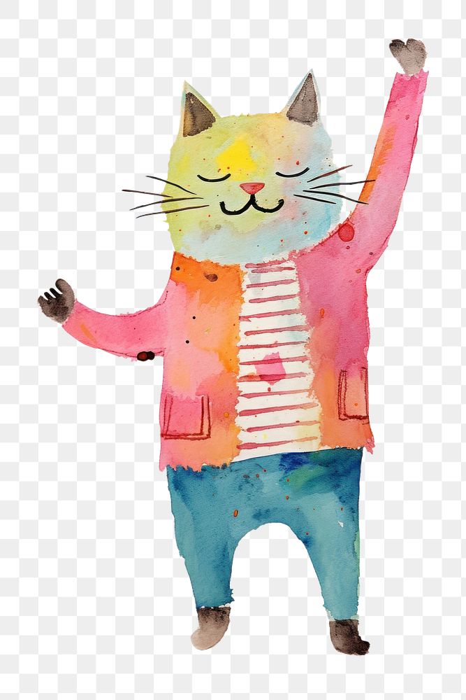 PNG  Happy cat celebrating art painting drawing