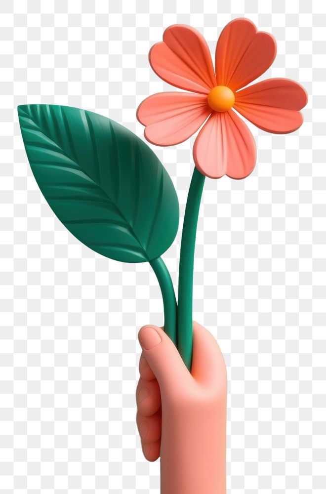 PNG  Plasticine clay hand holding a flower petal plant leaf. AI generated Image by rawpixel.