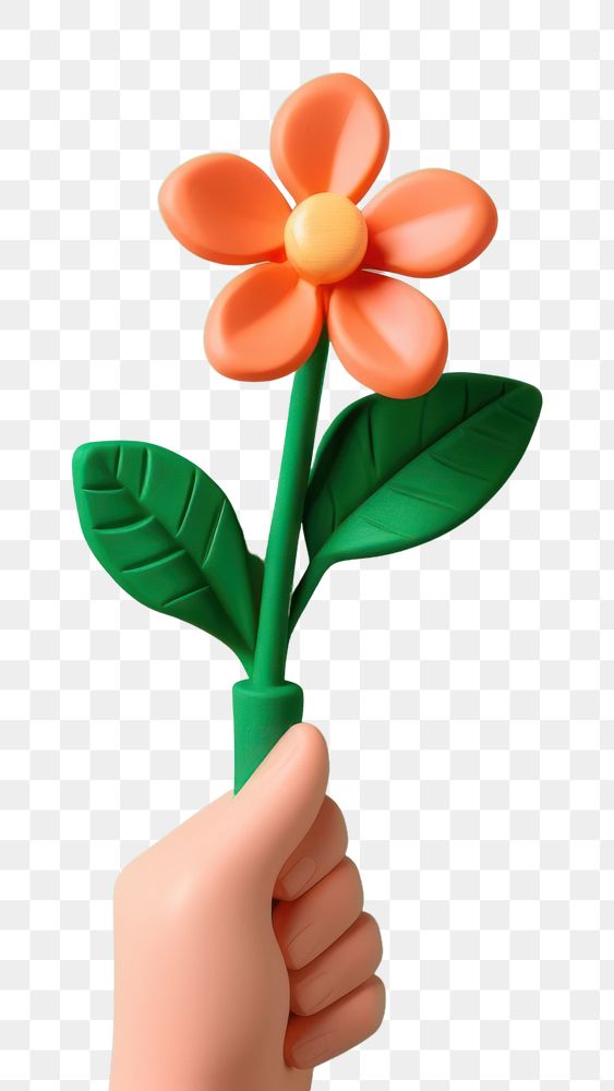 PNG  Plasticine clay hand holding a flower petal plant leaf. AI generated Image by rawpixel.