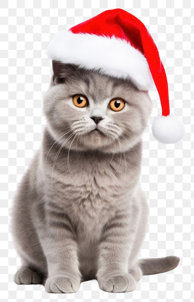 PNG  Cute grey cat wearing santa hat mammal animal kitten. AI generated Image by rawpixel.