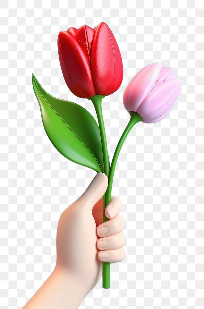 PNG  Hand holding a flowers tulip plant rose. AI generated Image by rawpixel.