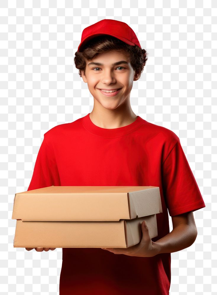 PNG Teenage boy messenger holding a box. AI generated Image by rawpixel.