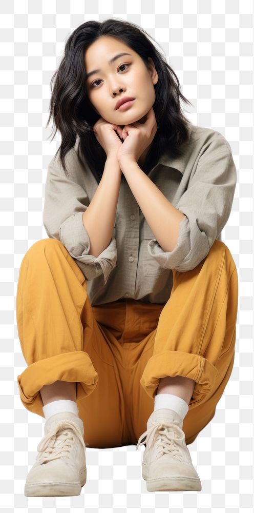 PNG Asian woman sitting portrait photo  