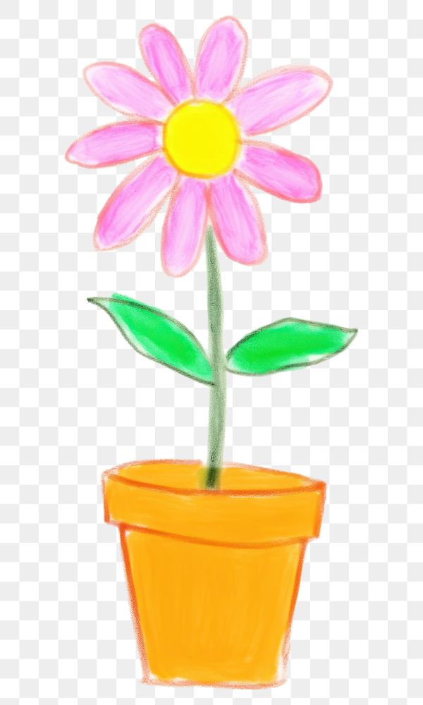 PNG  Flower in pot drawing petal plant. AI generated Image by rawpixel.