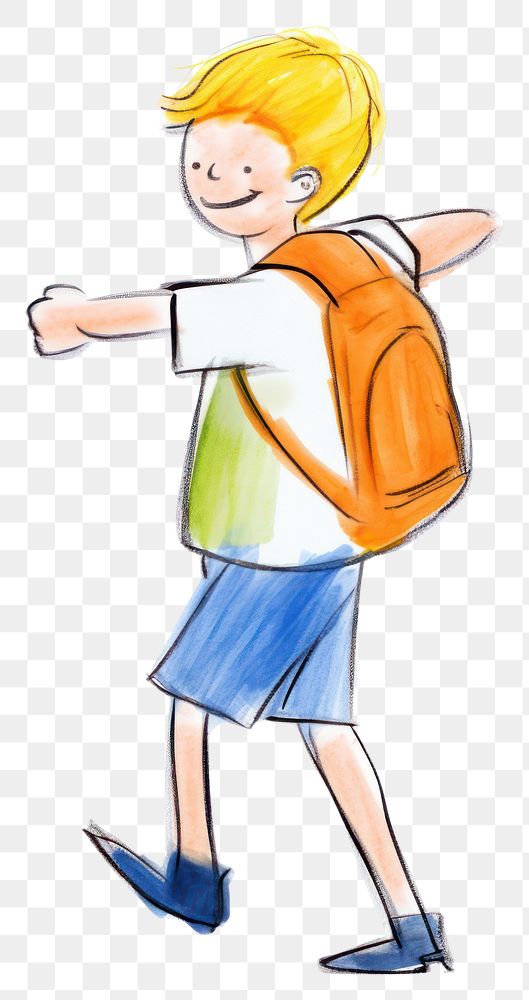PNG  Happy student carrying school bag drawing cartoon sketch. 