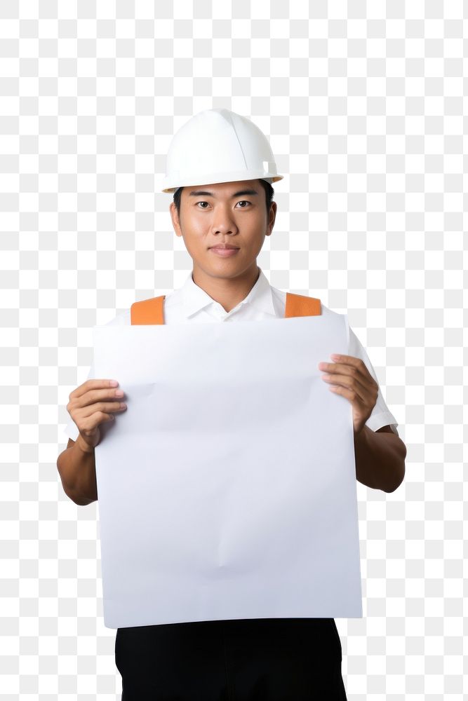 PNG A asian construction worker in uniform man portrait holding hardhat. AI generated Image by rawpixel.