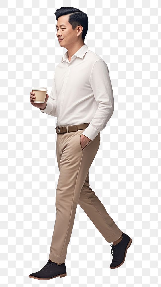 PNG A business asian man holding coffee cup walking sleeve adult. AI generated Image by rawpixel.