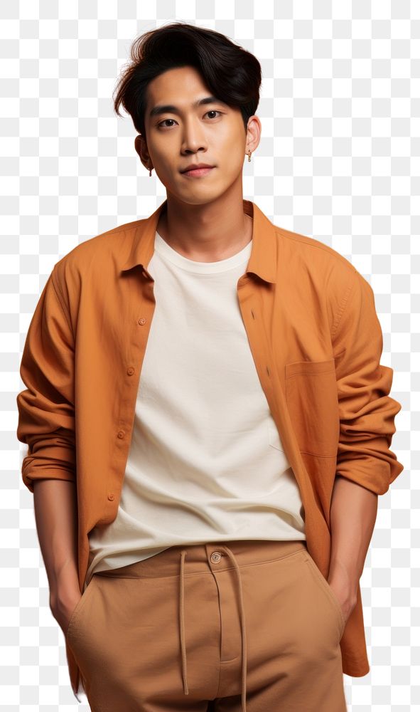 PNG A chinese man in a casual clothing poses portrait adult photo. AI generated Image by rawpixel.