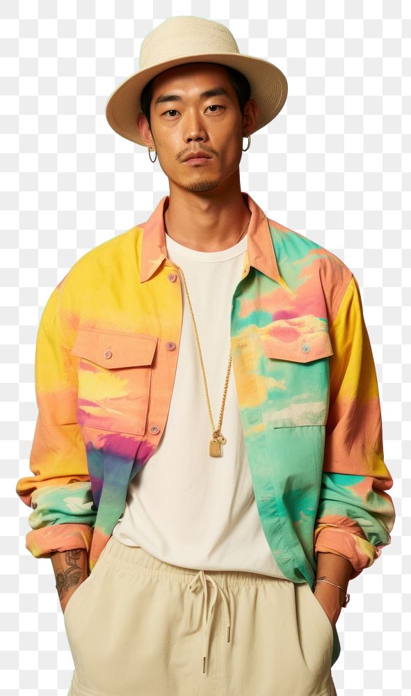 PNG A chinese man in a wearing colorful beach clothing portrait fashion sleeve. AI generated Image by rawpixel.