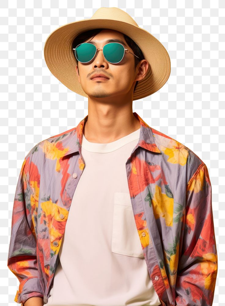 PNG A korean man in a wearing colorful beach clothing sunglasses portrait fashion. AI generated Image by rawpixel.