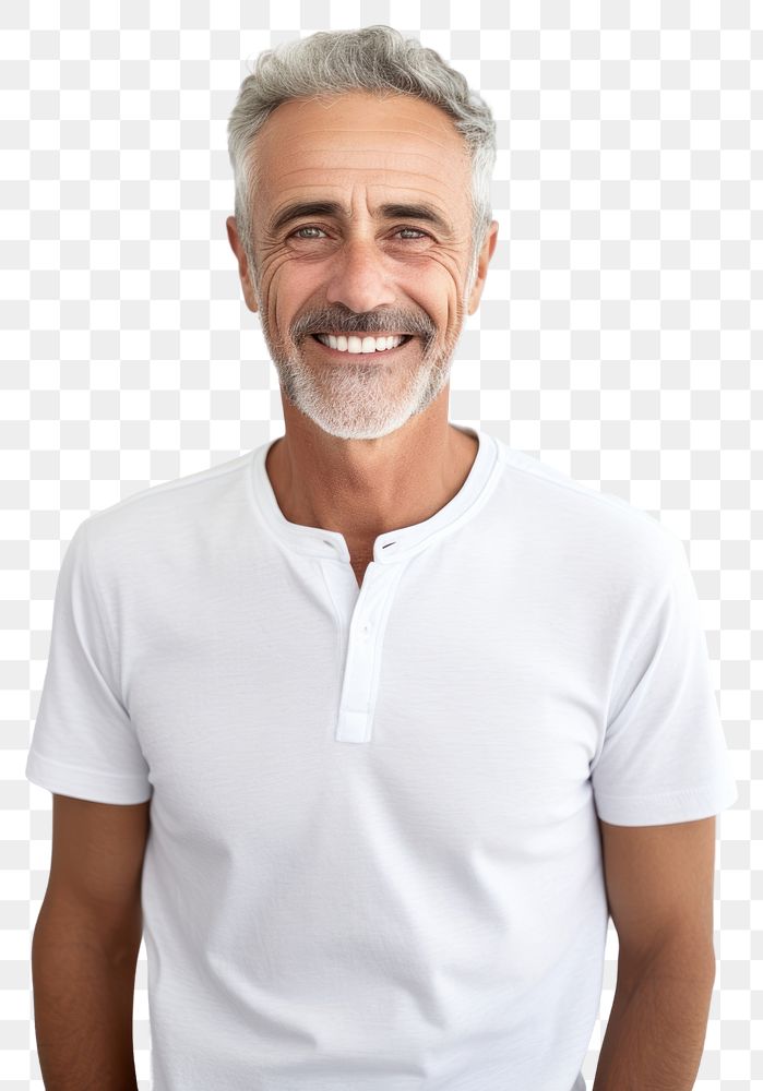 PNG  Smiling mature man standing portrait t-shirt adult. AI generated Image by rawpixel.