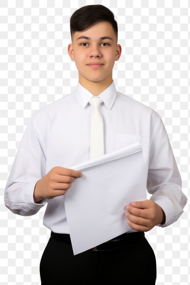 PNG A student weraing uniform boy portrait holding shirt. AI generated Image by rawpixel.