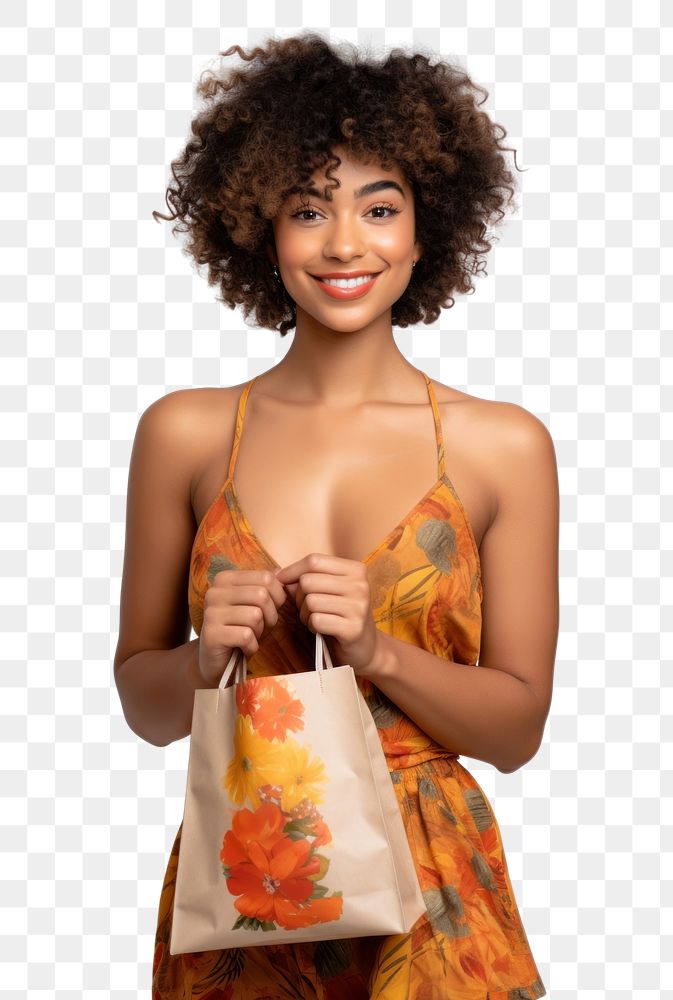 PNG  Shopping portrait handbag smile. AI generated Image by rawpixel.