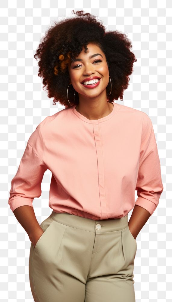 PNG Black woman laughing portrait blouse. AI generated Image by rawpixel.