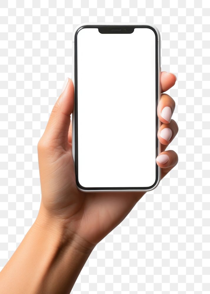 PNG  A Phone mockup in different woman hand phone white background photographing