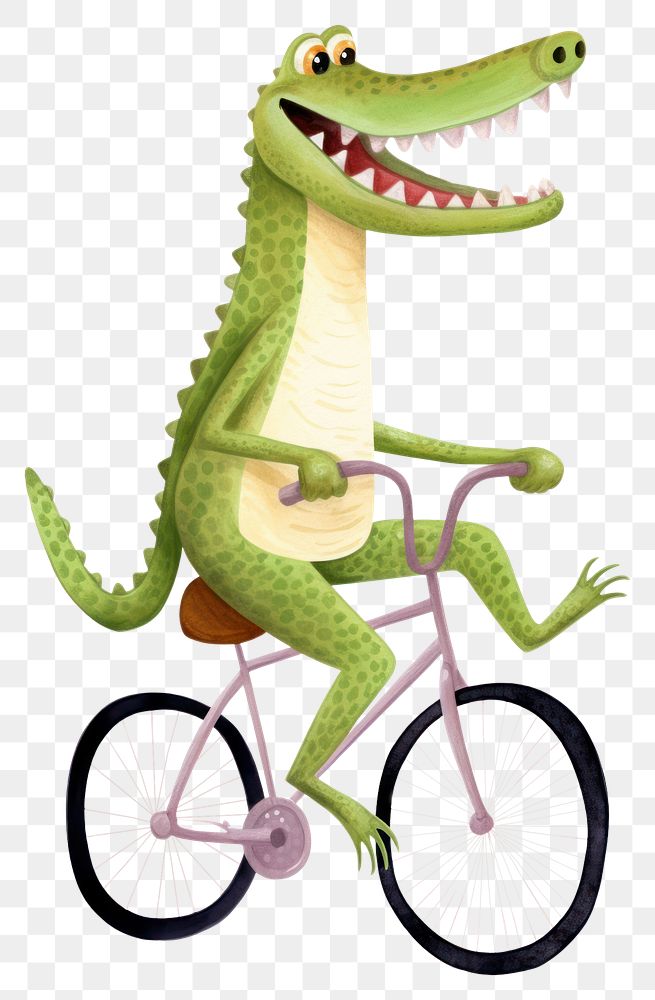 PNG Crocodile riding a bicycle vehicle drawing wheel. AI generated Image by rawpixel.