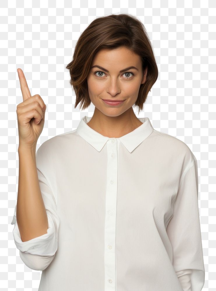 PNG Woman pointing portrait blouse. AI generated Image by rawpixel.