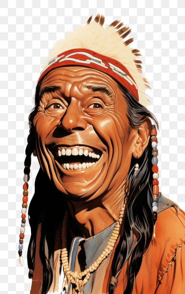 PNG Native american laughing smiling drawing. AI generated Image by rawpixel.