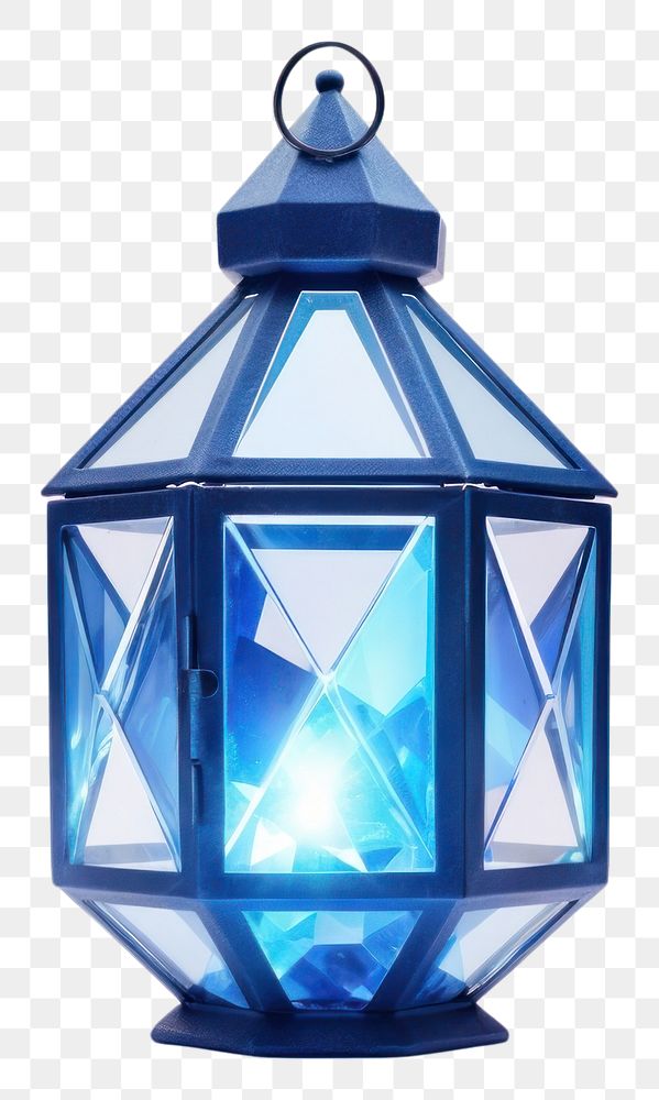 PNG Blue crystal holographic lantern lamp illuminated decoration. AI generated Image by rawpixel.