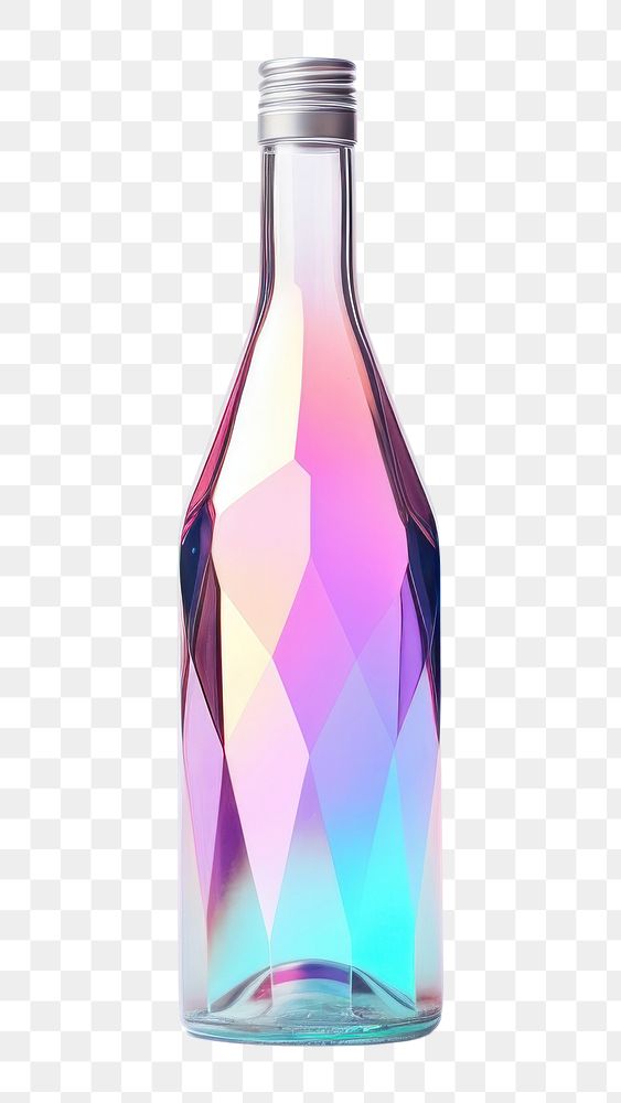PNG Crystal holographic wine bottle glass drink white background. AI generated Image by rawpixel.