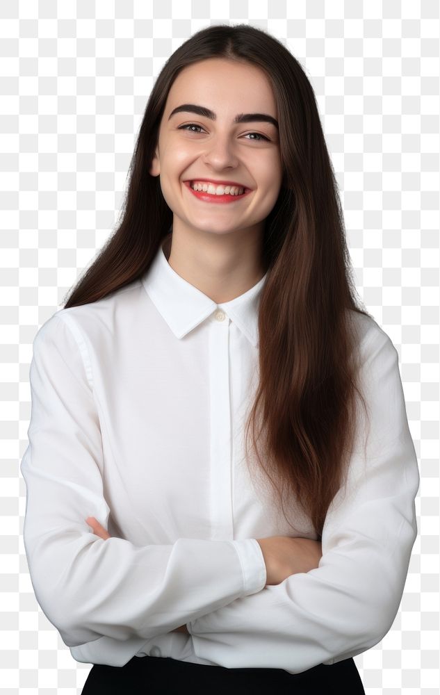 PNG  A smile student woman blouse adult hairstyle. AI generated Image by rawpixel.