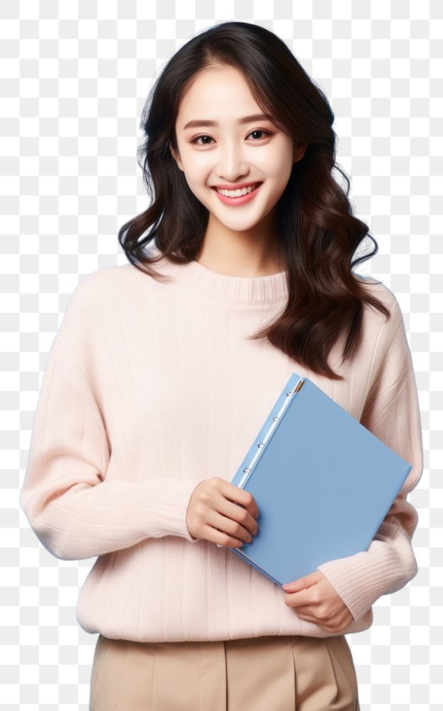 PNG  A smile student woman holding book adult hairstyle happiness. AI generated Image by rawpixel.