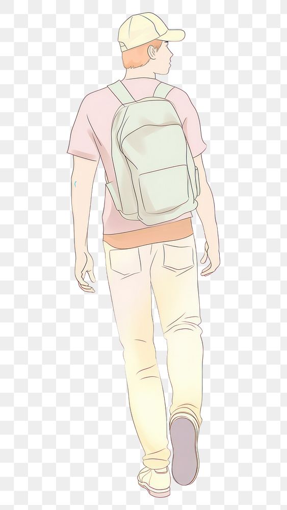 PNG Backpack walking drawing cartoon. AI generated Image by rawpixel.