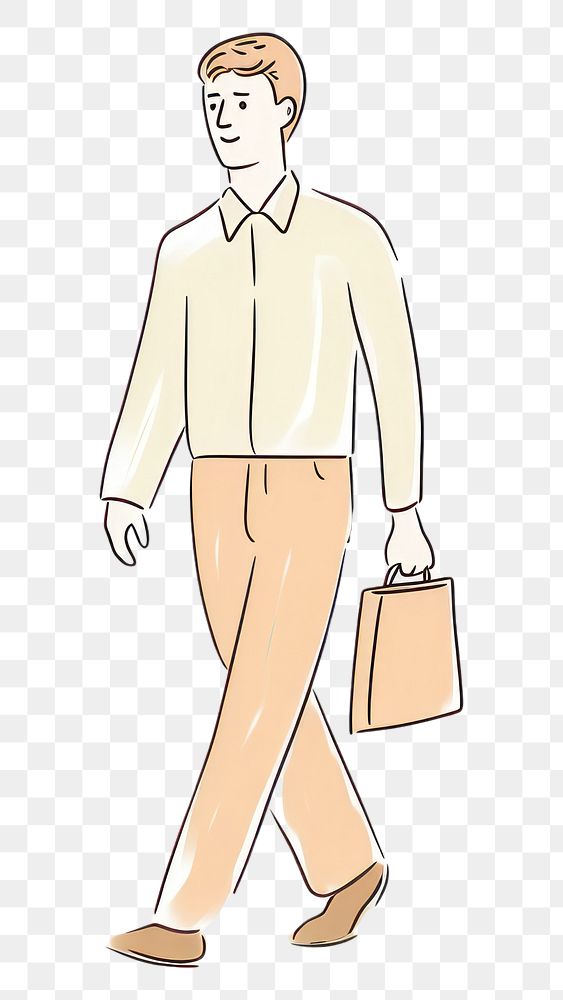 PNG Office worker man holding a hand bag walking to work drawing cartoon sketch. AI generated Image by rawpixel.