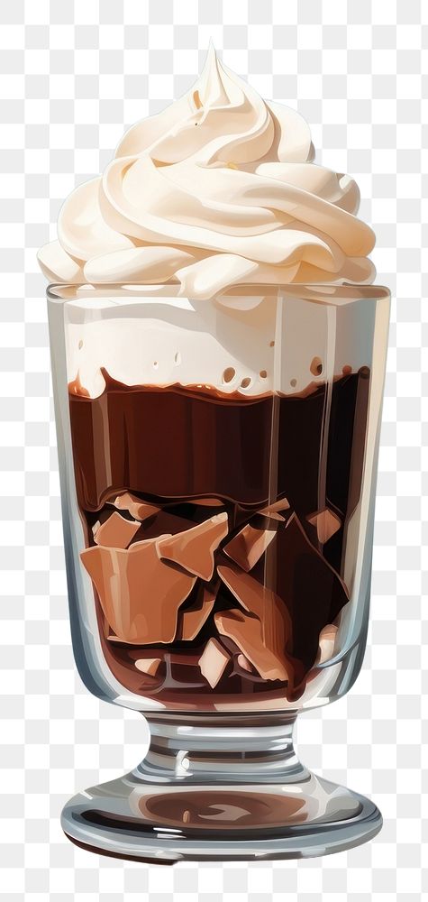 PNG Glass of iced chocolate with cream dessert sundae food. 