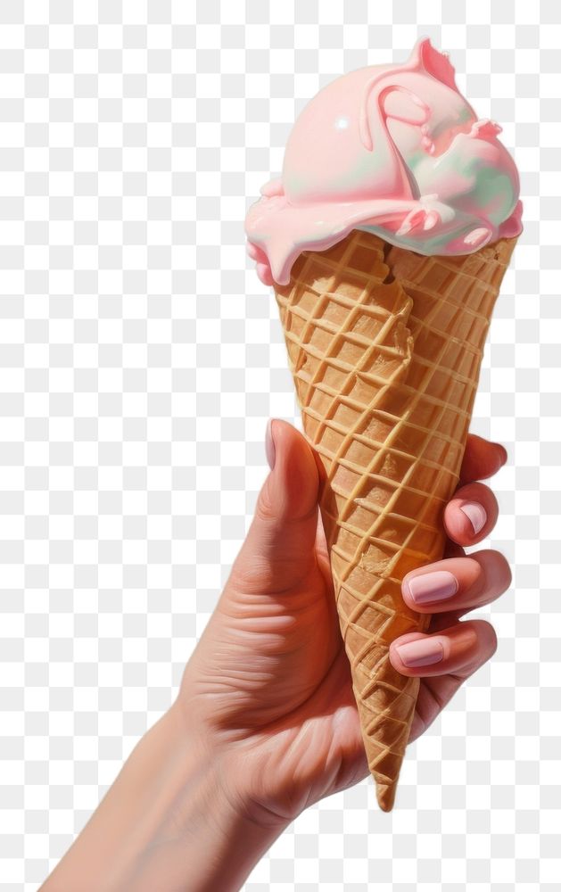 PNG Hand holding ice cream cone dessert food freshness. AI generated Image by rawpixel.