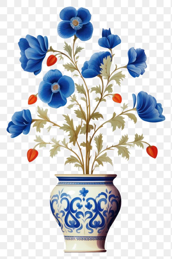 PNG  Potted flower plant porcelain vase art. AI generated Image by rawpixel.