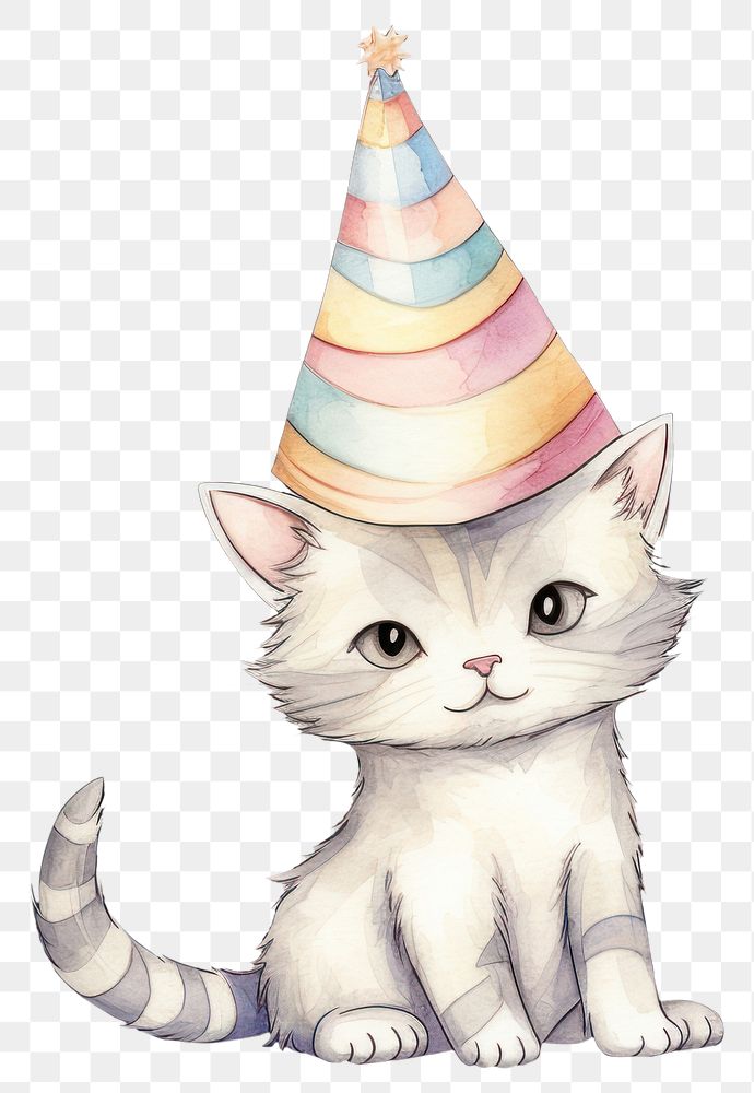 PNG Cat wearing party hat drawing mammal animal. AI generated Image by rawpixel.