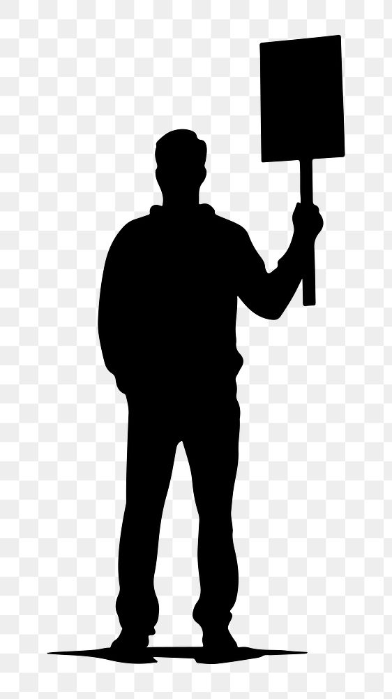 PNG  Protesting man silhouette adult sign.