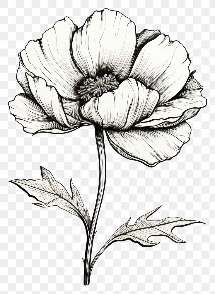 PNG  Flower drawing sketch white. AI generated Image by rawpixel.