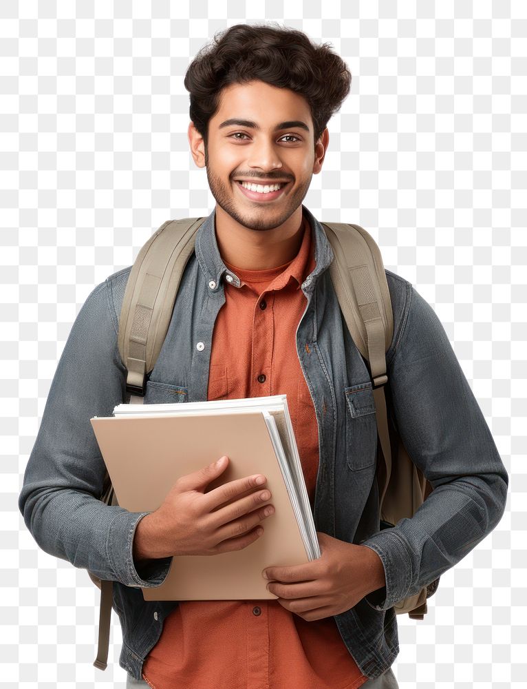 PNG Young indian man student standing backpack