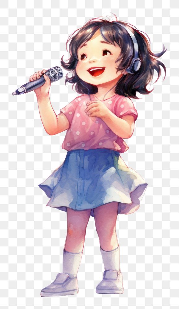 PNG  Little asian girl singer child cute kid. AI generated Image by rawpixel.