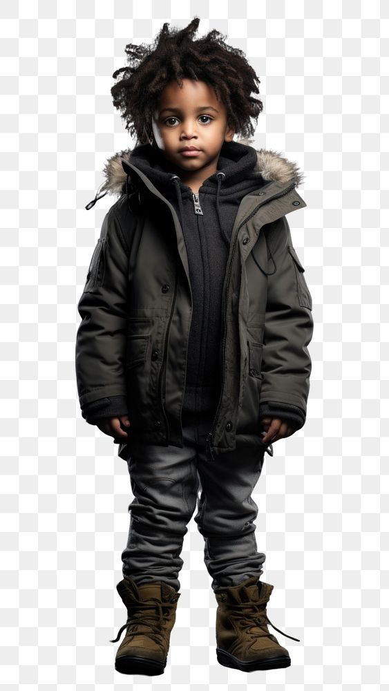 PNG Little black kid overcoat portrait standing. AI generated Image by rawpixel.